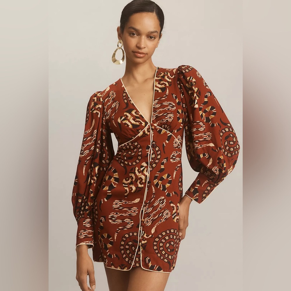 FARM Rio Burgundy Patterned Long Sleeve Mini Dress - Picture 5 of 16